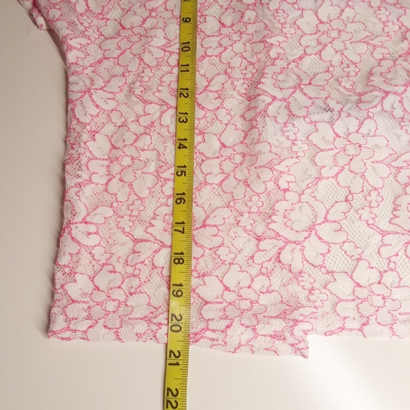 WET SEAL Pink White Lace Short Sleeve Bow Back Top XL - Picture 7 of 8